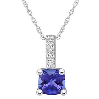 Alyson Layne 14k White Gold Cushion Tanzanite & Diamond Accent Pendant Necklace