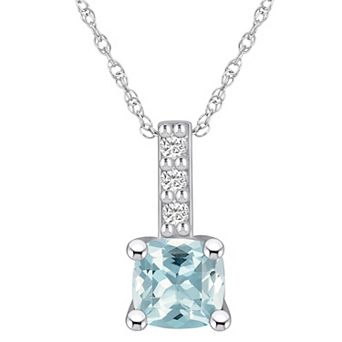 Alyson Layne 14k White Gold Cushion Aquamarine & Diamond Accent Pendant Necklace