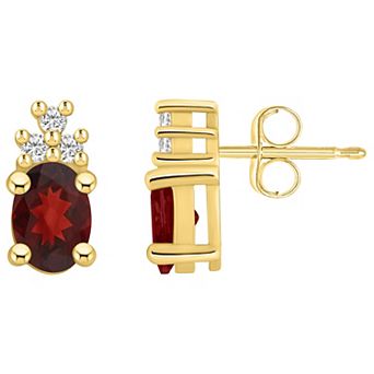 Alyson Layne 14k Gold Oval Garnet & 1/7 Carat T.W. Diamond Earrings