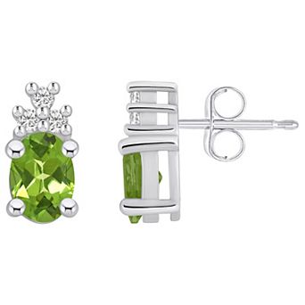 Alyson Layne 14k White Gold Oval Peridot & 1/7 Carat T.W. Diamond Earrings