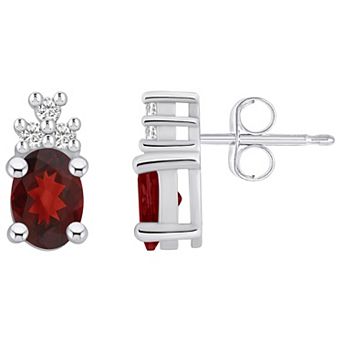 Alyson Layne 14k White Gold Oval Garnet & 1/7 Carat T.W. Diamond Earrings