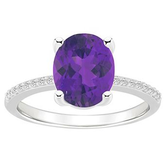 Alyson Layne 14k White Gold Oval Amethyst & 1/10 Carat T.W. Diamond Ring