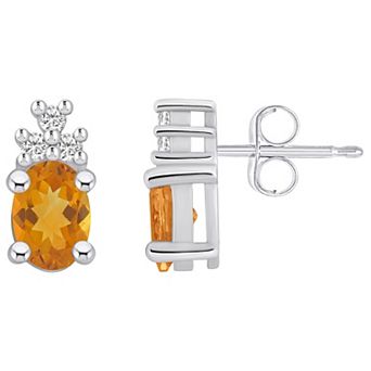 Alyson Layne 14k White Gold Oval Citrine & 1/7 Carat T.W. Diamond Earrings