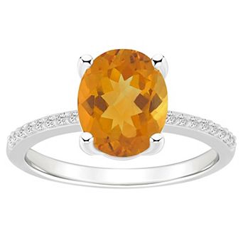 Alyson Layne 14k White Gold Oval Citrine & 1/10 Carat T.W. Diamond Ring