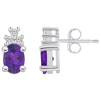 Alyson Layne 14k White Gold Oval Amethyst & 1/7 Carat T.W. Diamond Earrings