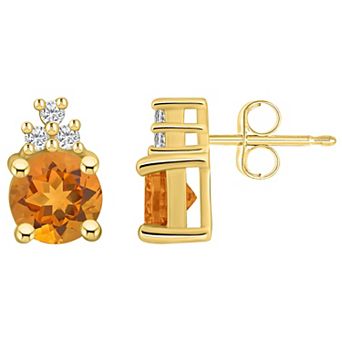Alyson Layne 14k Gold Round Citrine & 1/10 Carat T.W. Diamond Earrings