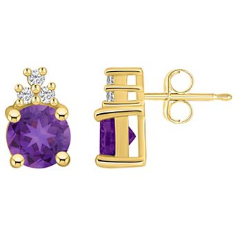 Alyson Layne 14k Gold Round Amethyst & 1/10 Carat T.W. Diamond Earrings