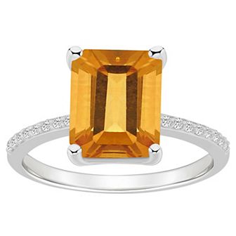 Alyson Layne 14k White Gold Emerald-Cut Citrine & 1/10 Carat T.W. Diamond Ring