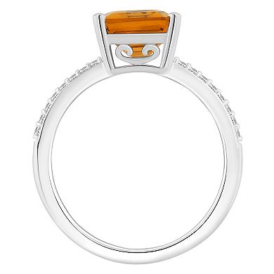 Alyson Layne 14k White Gold Emerald-Cut Citrine & 1/10 Carat T.W. Diamond Ring