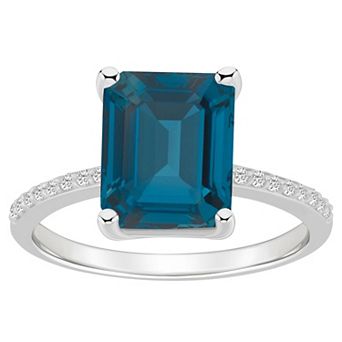 Alyson Layne 14k White Gold Emerald-Cut London Blue Topaz & 1/10 Carat T.W. Diamond Ring