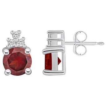 Alyson Layne 14k White Gold Round Garnet & 1/10 Carat T.W. Diamond Earrings