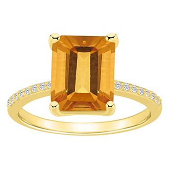 Alyson Layne 14k Gold Emerald-Cut Citrine & 1/10 Carat T.W. Diamond Ring