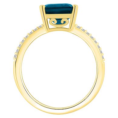 Alyson Layne 14k Gold Emerald-Cut London Blue Topaz & 1/10 Carat T.W. Diamond Ring