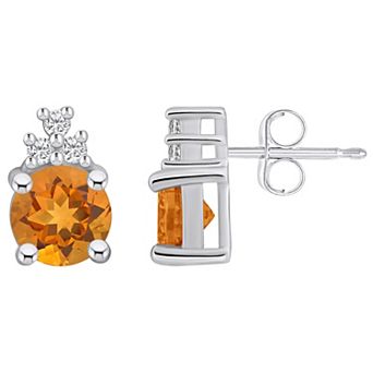 Alyson Layne 14k White Gold Round Citrine & 1/10 Carat T.W. Diamond Earrings