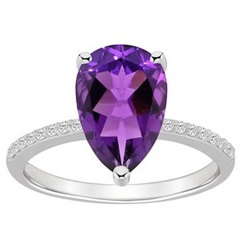 Alyson Layne 14k White Gold Pear Shape Amethyst & 1/10 Carat T.W. Diamond Ring