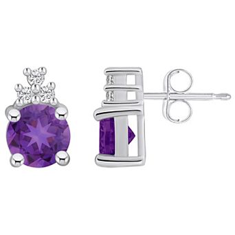 Alyson Layne 14k White Gold Round Amethyst & 1/10 Carat T.W. Diamond Earrings