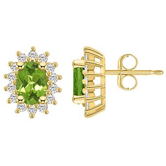 Alyson Layne 14k Gold Oval Peridot & 1/2 Carat T.W. Diamond Halo Stud Earrings