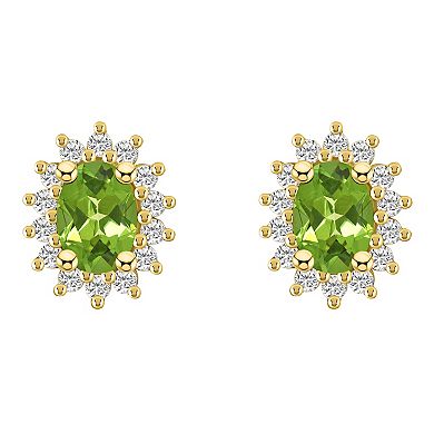 Alyson Layne 14k Gold Oval Peridot & 1/2 Carat T.W. Diamond Halo Stud Earrings