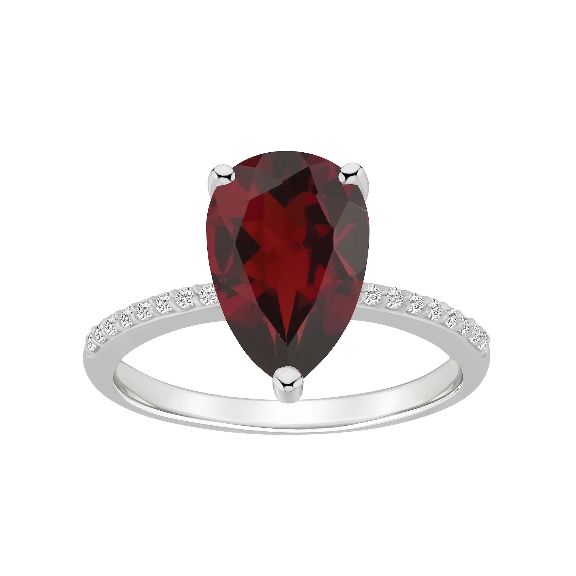 Alyson Layne 14k White Gold Pear Shape Garnet & 1/10 Carat T.W. Diamond Rin