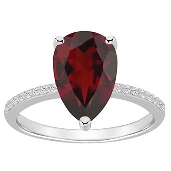 Alyson Layne 14k White Gold Pear Shape Garnet & 1/10 Carat T.W. Diamond Ring