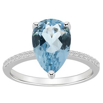 Alyson Layne 14k White Gold Pear Shape Sky Blue Topaz & 1/10 Carat T.W. Diamond Ring