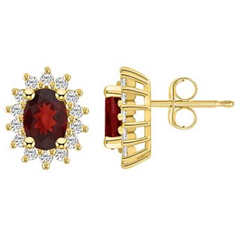 Alyson Layne 14k Gold Oval Garnet & 1/2 Carat T.W. Diamond Halo Stud Earrings