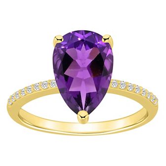 Alyson Layne 14k Gold Pear Shape Amethyst & 1/10 Carat T.W. Diamond Ring