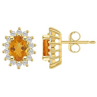 Alyson Layne 14k Gold Oval Citrine & 1/2 Carat T.W. Diamond Halo Stud Earrings