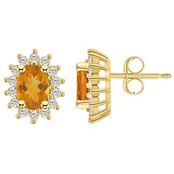 Alyson Layne 14k Gold Oval Citrine & 1/2 Carat T.W. Diamond Halo Stud Earrings