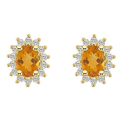 Alyson Layne 14k Gold Oval Citrine & 1/2 Carat T.W. Diamond Halo Stud Earrings