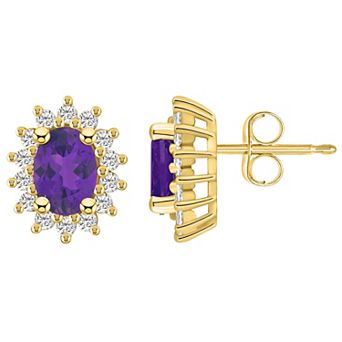 Alyson Layne 14k Gold Oval Amethyst & 1/2 Carat T.W. Diamond Halo Stud Earrings
