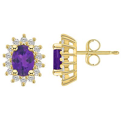 14kt Amethyst 2024 and 1/2 ct diamond Halo earrings