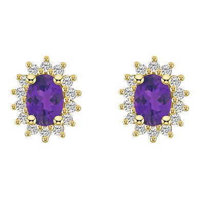 Alyson Layne 14k Gold Oval Amethyst & 1/2 Carat T.W. Diamond Halo Stud Earrings