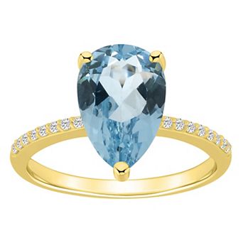 Alyson Layne 14k Gold Pear Shape Sky Blue Topaz & 1/10 Carat T.W. Diamond Ring