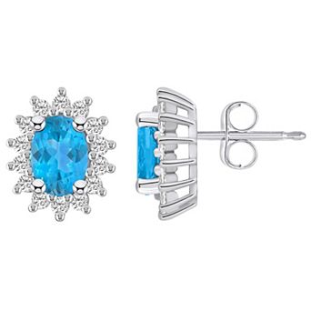 Alyson Layne 14k White Gold Oval Blue Topaz & 1/2 Carat T.W. Diamond Halo Stud Earrings