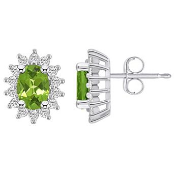 Alyson Layne 14k White Gold Oval Peridot & 1/2 Carat T.W. Diamond Halo Stud Earrings