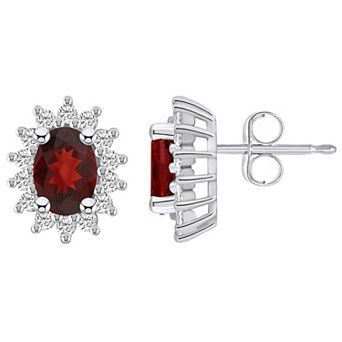 Alyson Layne 14k White Gold Oval Garnet & 1/2 Carat T.W. Diamond Halo Stud Earrings
