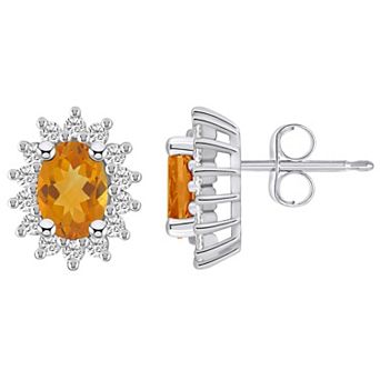 Alyson Layne 14k White Gold Oval Citrine & 1/2 Carat T.W. Diamond Halo Stud Earrings