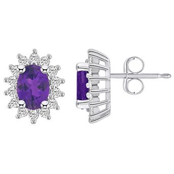 Alyson Layne 14k White Gold Oval Amethyst & 1/2 Carat T.W. Diamond Halo Stud Earrings