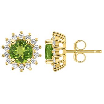 Alyson Layne 14k Gold Round Peridot & 1/2 Carat T.W. Diamond Halo Stud Earrings
