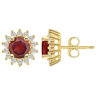 Alyson Layne 14k Gold Round Garnet 1/2 Carat T.W. Diamond Halo Stud Earrings