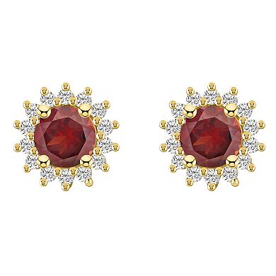 Alyson Layne 14k Gold Round Garnet 1/2 Carat T.W. Diamond Halo Stud Earrings