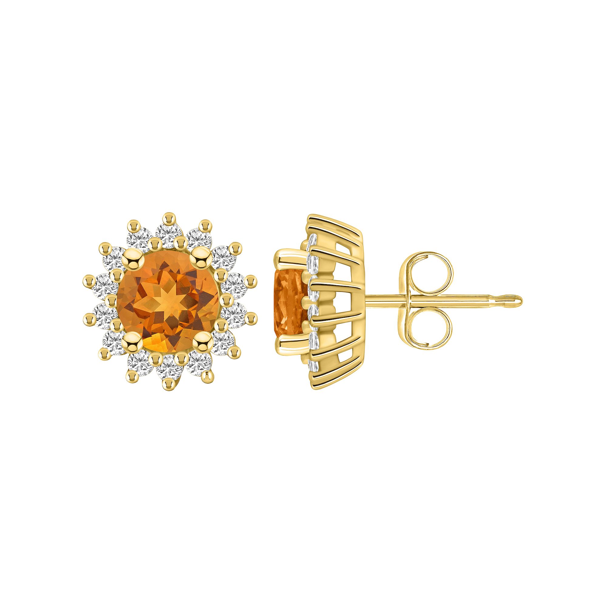 Alyson Layne 14k Gold Round Citrine 1/2 Carat T.W. Diamond Halo Stud Earrin