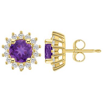 Alyson Layne 14k Gold Round Amethyst 1/2 Carat T.W. Diamond Halo Stud Earrings