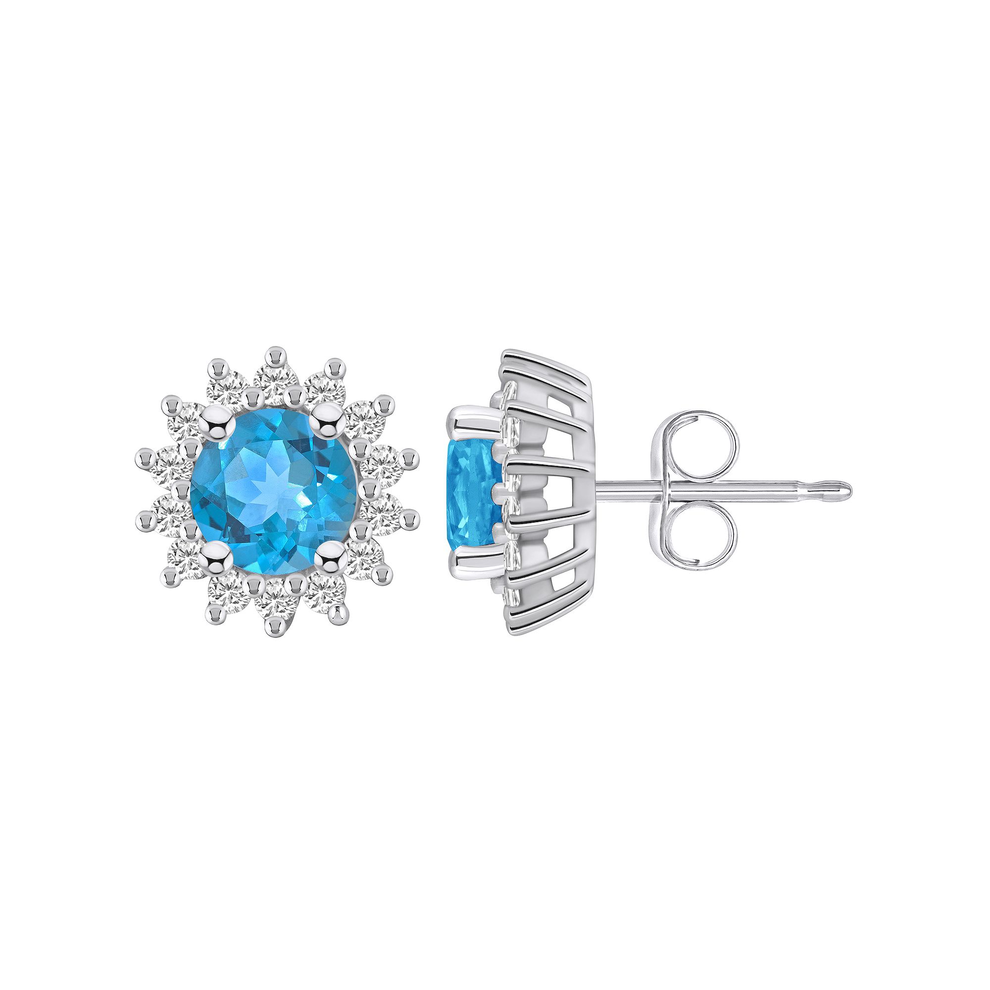 Alyson Layne 14k White Gold Round Blue Topaz 1/2 Carat T.W. Diamond Halo St