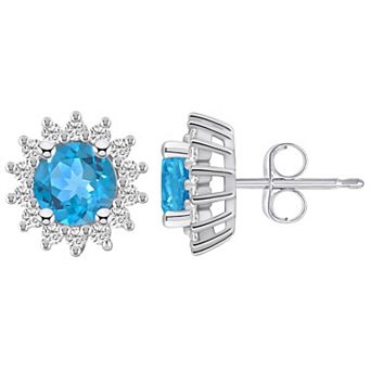 Alyson Layne 14k White Gold Round Blue Topaz 1/2 Carat T.W. Diamond Halo Stud Earrings
