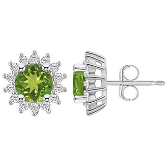 Alyson Layne 14k White Gold Round Peridot 1/2 Carat T.W. Diamond Halo Stud Earrings