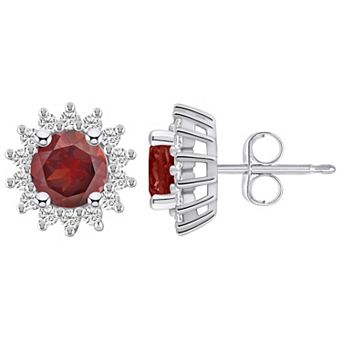 Alyson Layne 14k White Gold Round Garnet 1/2 Carat T.W. Diamond Halo Stud Earrings
