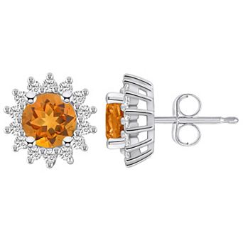Alyson Layne 14k White Gold Round Citrine 1/2 Carat T.W. Diamond Halo Stud Earrings