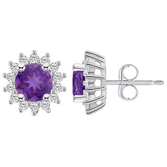 Alyson Layne 14k White Gold Round Amethyst 1/2 Carat T.W. Diamond Halo Stud Earrings